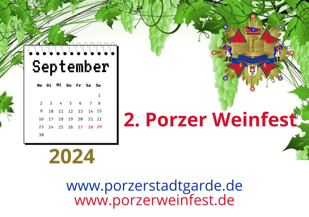 2. Porzer Weinfest. 27.09. - 29.09.2024 an der Porzer Rheinpromenade. 